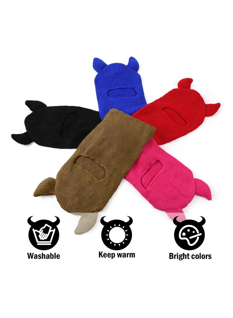 Knitted Full Face Cover, 1 Hole Funny Horns Knitted Ski Masks Winter Ski Balaclava for Adult Outdoors Multicolored, for Skiing, Horseback Riding, Fishing, Hiking, Even  Dresses(5 Pack) - Image 2